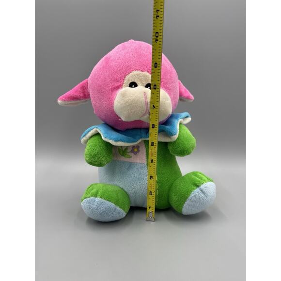 Pink Lamb Sheep Plush W/ Embroidered Flowers Front 9.5” Stuffed Animal Colorful - Picture 5 of 12